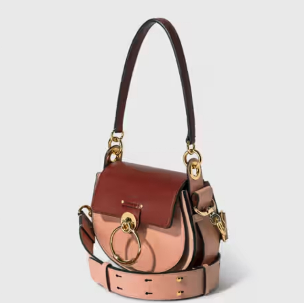 Chloe Small Tess Leather Bag - Pink and Brown